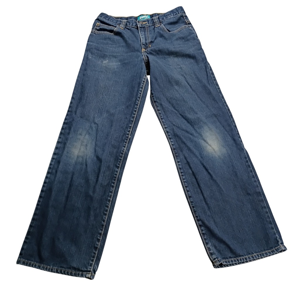 Old Navy Straight Leg Jeans Boys 16 Regular Blue Good Loose Fit Adjustable Waist